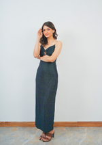 Greenish Shimmery Dress with Sexy Front