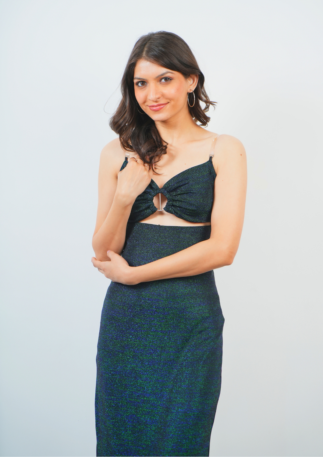 Greenish Shimmery Dress with Sexy Front