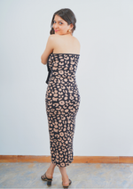 Strapless Woolen Long Midi Dress with Sequin Bow Detail