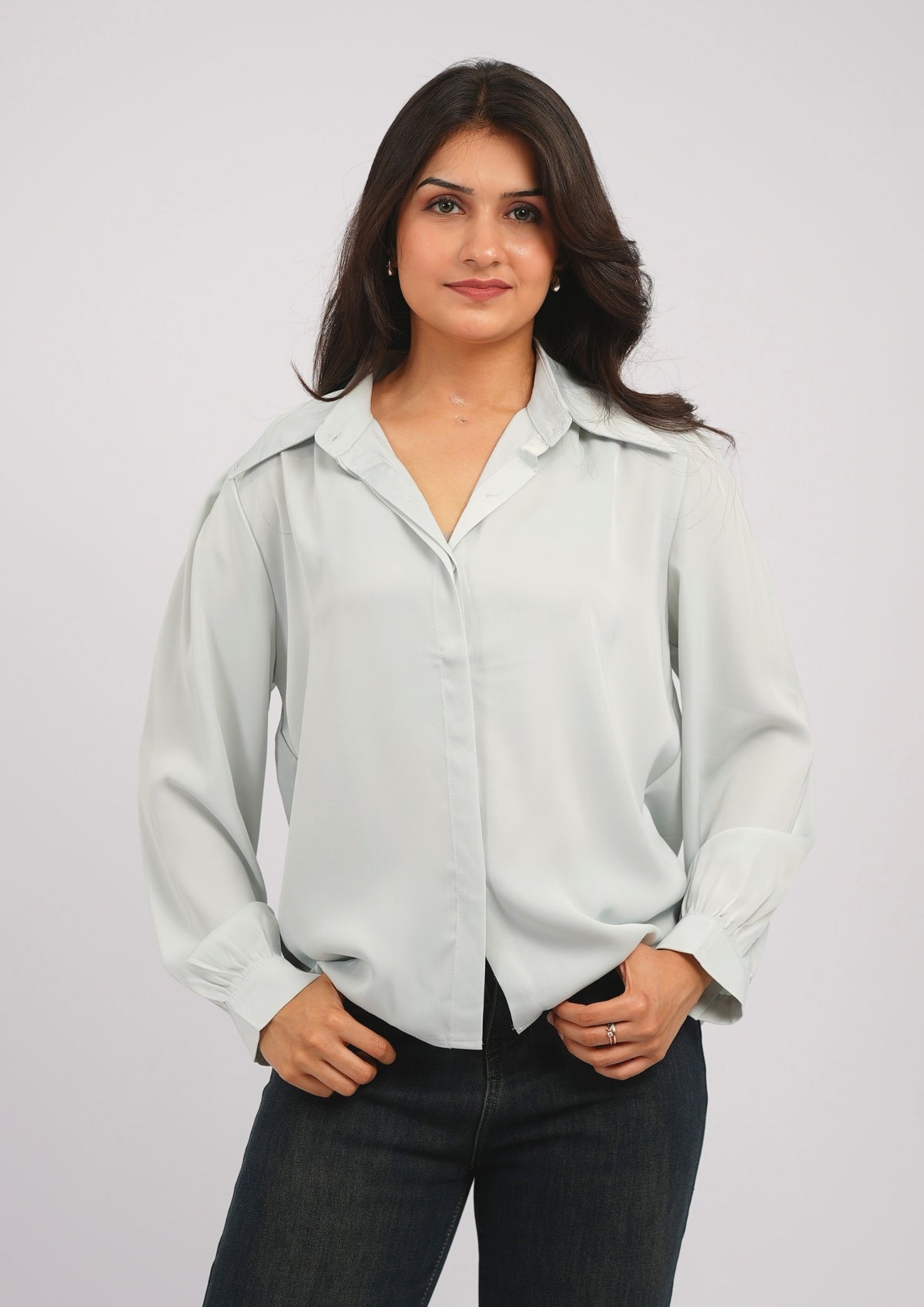 Radiant Poise Satin Statement Shirt