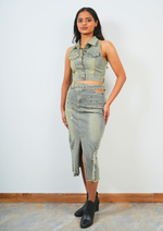 Stylish denim coord set with long skirt