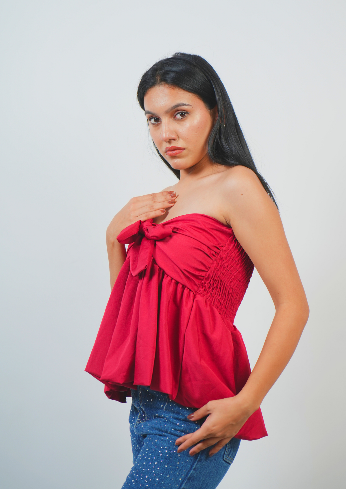 Playful Tubeless Top with a Tied Front Bow Accent