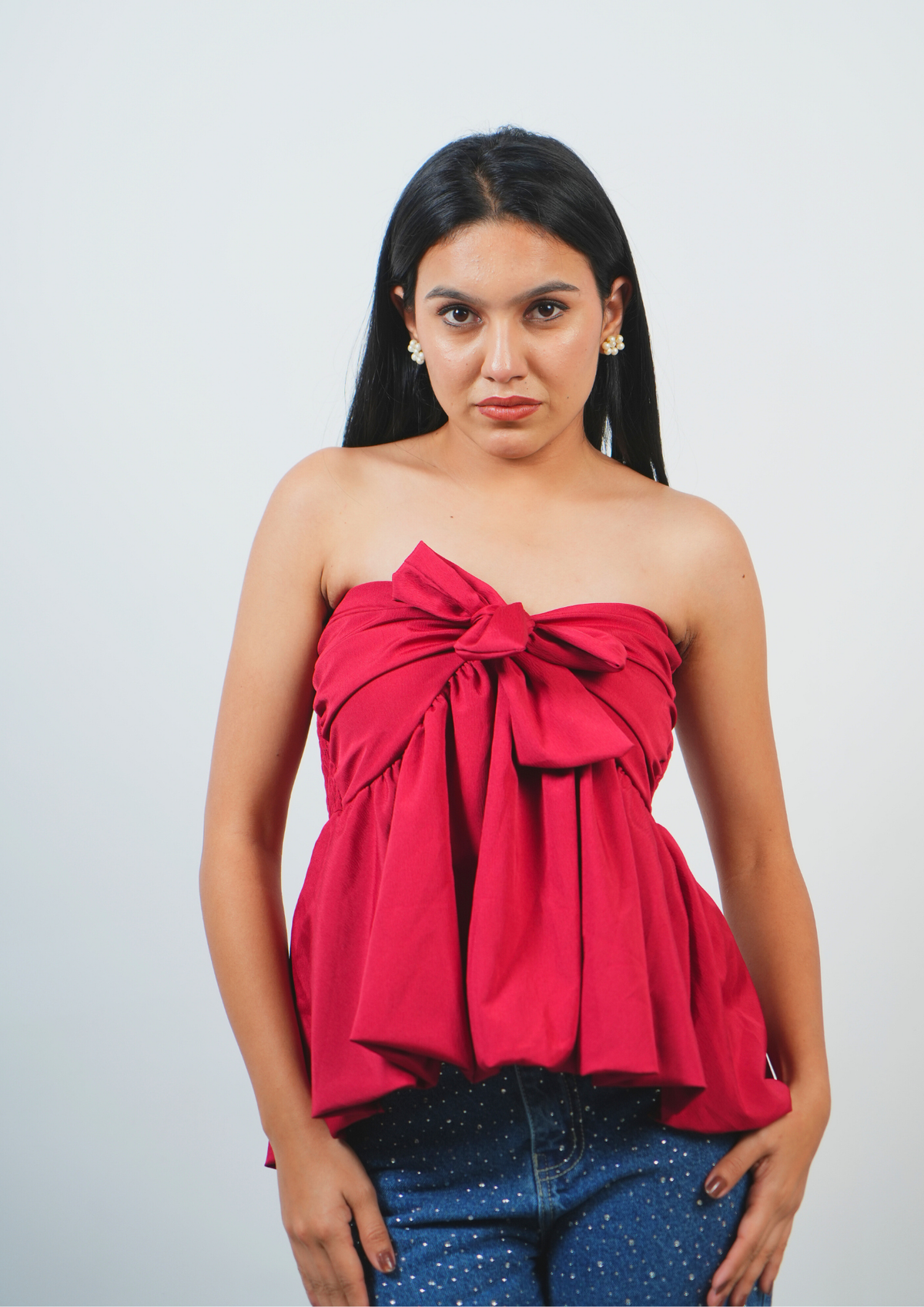 Playful Tubeless Top with a Tied Front Bow Accent