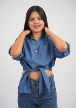 Street Style Front-Knot Denim Crop Top/Shirt