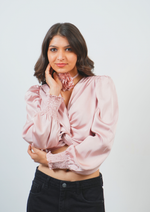 Dainty Pastel Satin Top with a Stylish Flower Tie knot