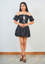 Cute Balloon Dress Featuring a Front Tie Accent