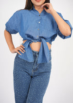 Street Style Front-Knot Denim Crop Top/Shirt