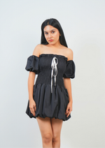 Cute Balloon Dress Featuring a Front Tie Accent