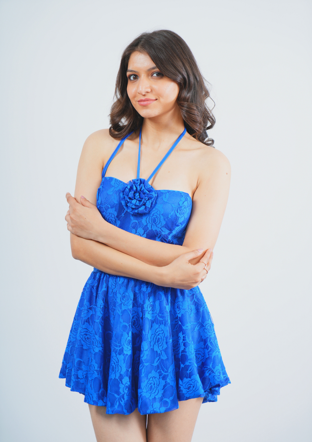 Cute Short Dress with Beautiful Front Rose