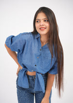 Street Style Front-Knot Denim Crop Top/Shirt