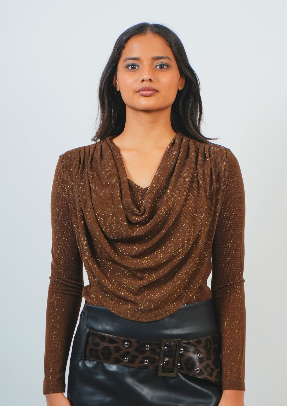 Shimmer Long Sleeve Top with Front Layer Design