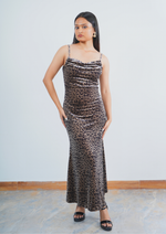 Elegant Leopard Print Velvet Long Dress