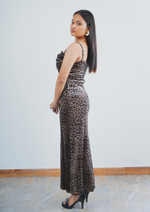 Elegant Leopard Print Velvet Long Dress