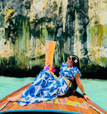 Printed Beachwear Long Dress with Waist Cut Detail