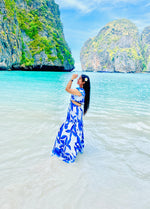 Printed Beachwear Long Dress with Waist Cut Detail