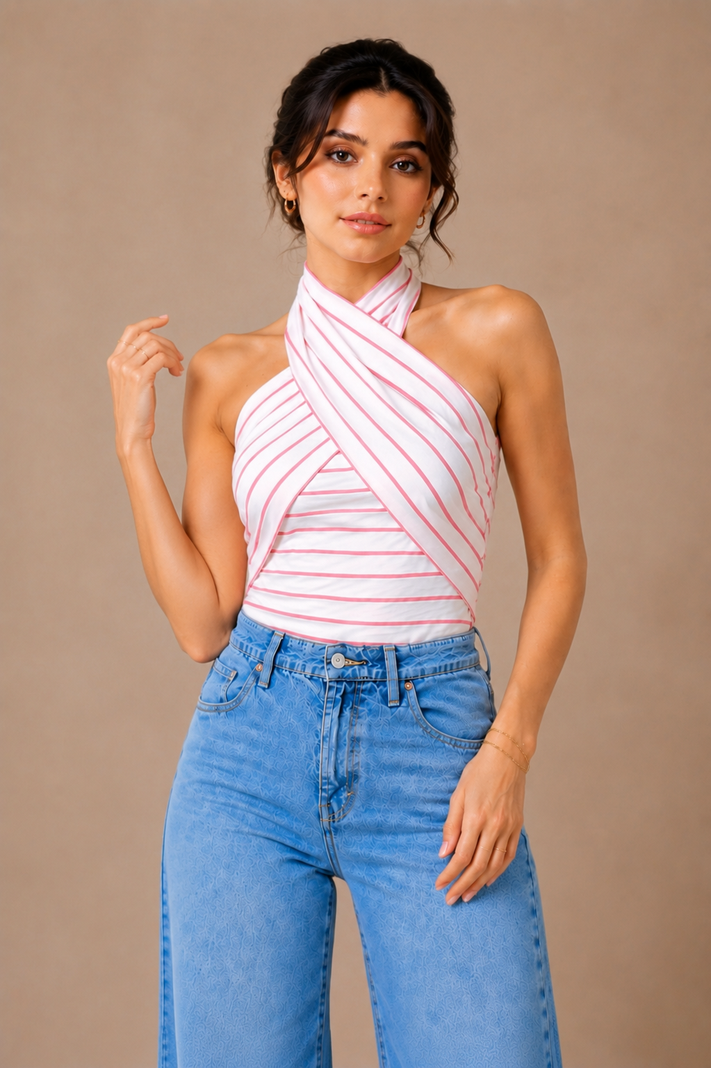 Pink Stripe Cross-Neck Top