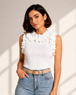 White Ruffle Neck Top