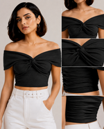 Black Twist Off-Shoulder Crop Top