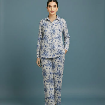 Blue Botanical Printed Co-Ord Set – Elegant Summer Style by Zylakk