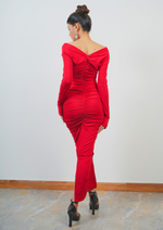 Sexy Long V-Necked Dress with Front Rose for a Date Night