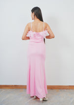 Stunning Long A-Line Evening Dress with Delicate Real Feather Accents