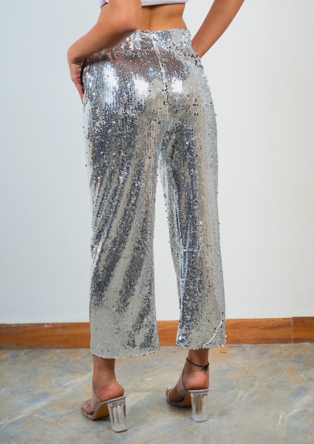 Sparkle and Shine in these Straight-fit Ankle-length Sequin Pants