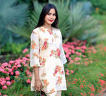 Cream Floral Short Kurti Set
