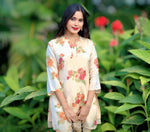 Cream Floral Short Kurti Set