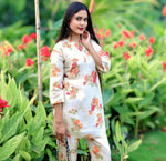 Cream Floral Short Kurti Set