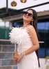 Stunning Long A-Line Evening Dress with Delicate Leaf Feather Accents