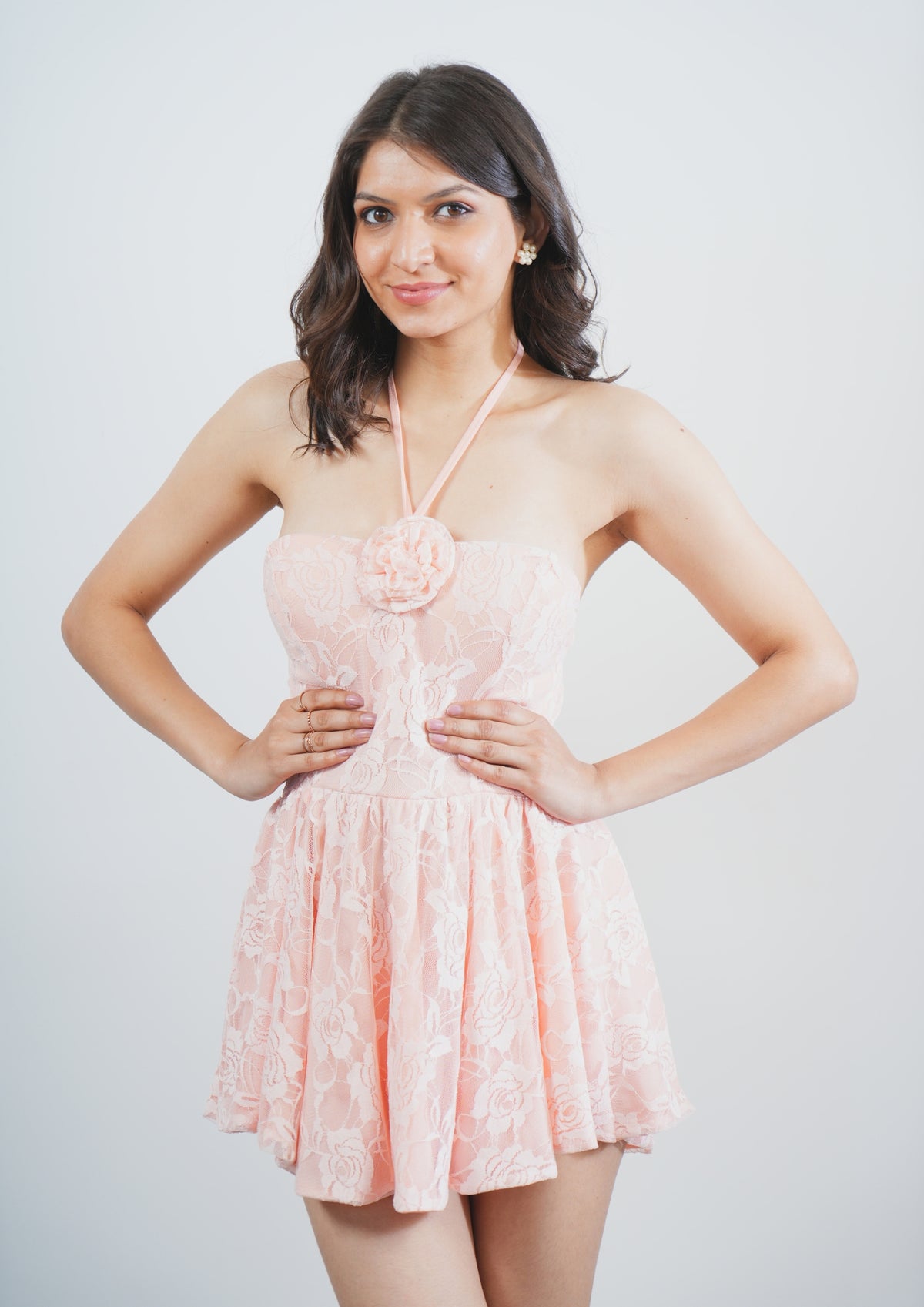 Cute Short Dress with Beautiful Front Rose