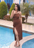 Fashionable Front Slit Dress Adorned with a Lovely Flower