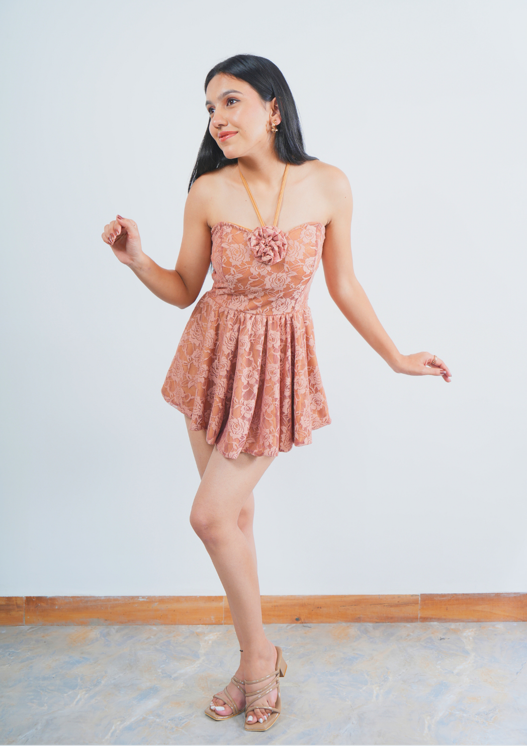 Cute Short Dress with Beautiful Front Rose