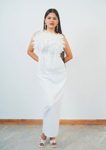 Stunning Long A-Line Evening Dress with Delicate Leaf Feather Accents