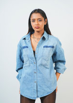 Glam Denim Shirt with Stunning Stone Work Design