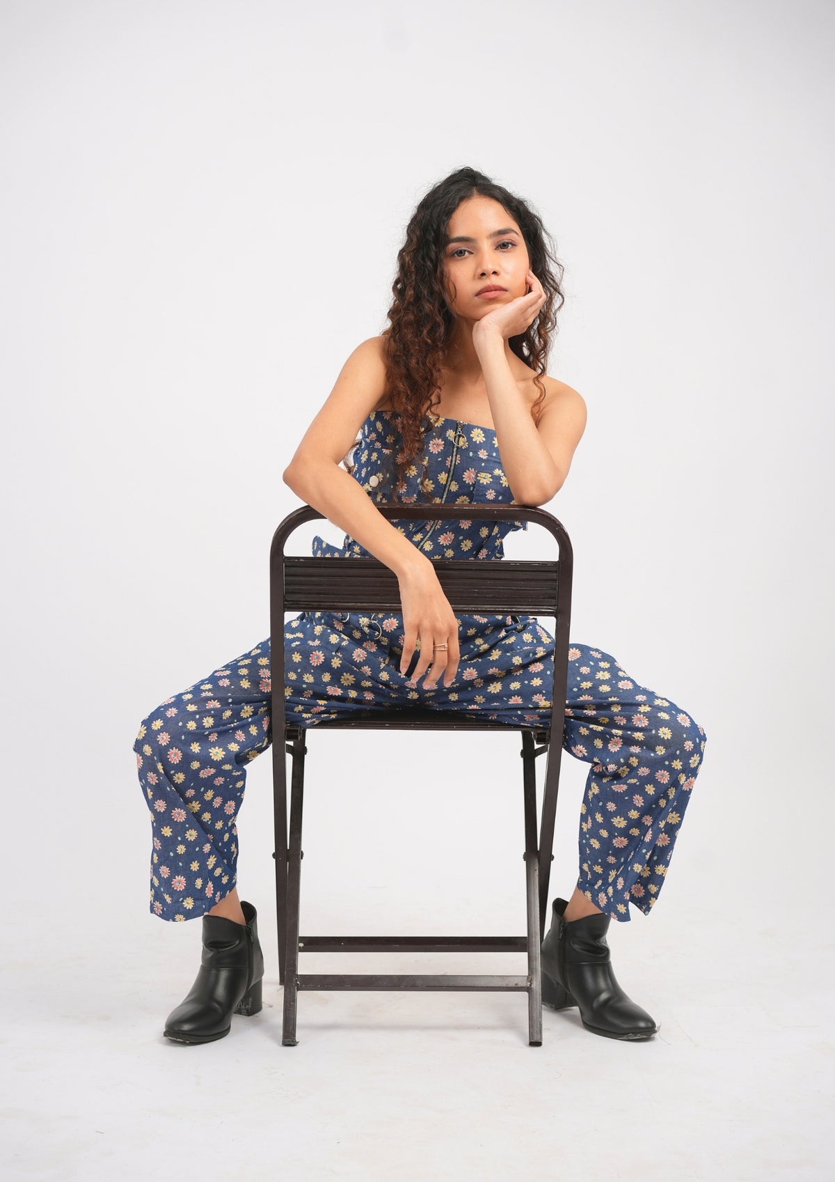 Sleek Straight-Fit Denim Tube Jumpsuit