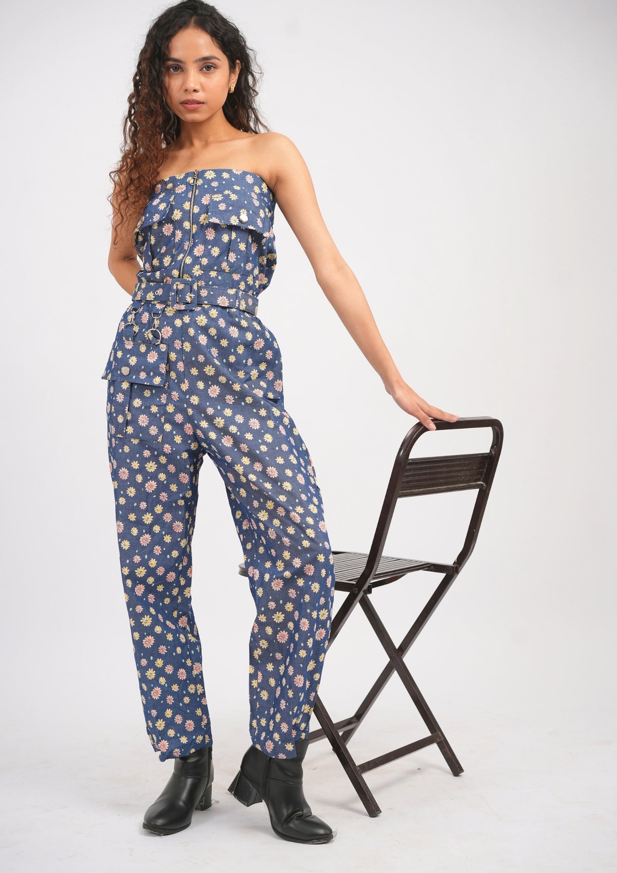 Sleek Straight-Fit Denim Tube Jumpsuit