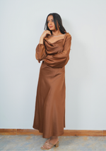 Graceful Satin Gown with Attached Pearl Necklace Shrug Detail