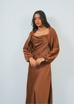 Graceful Satin Gown with Attached Pearl Necklace Shrug Detail