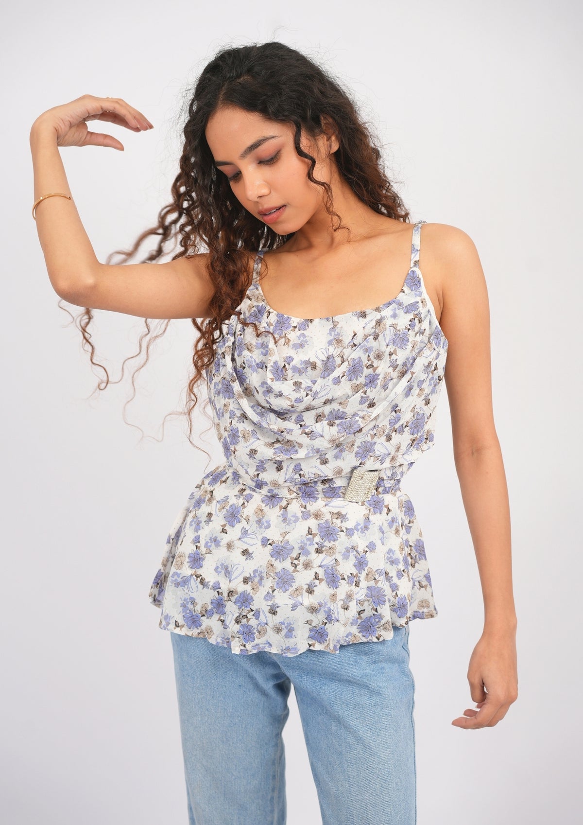 Embellished Georgette Print Sleeveless Top