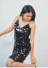 Black chips dress with statement stone-studded sleeves