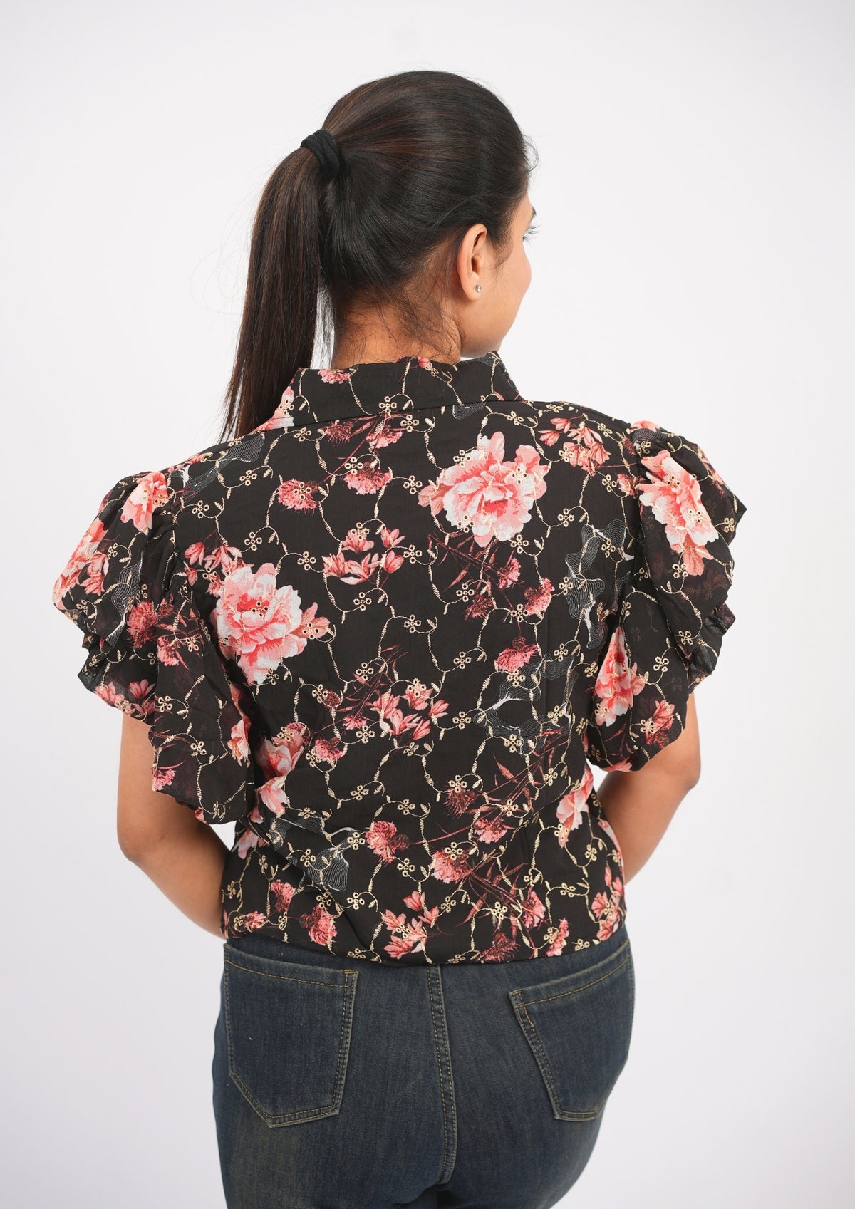 Embroidered Elegance Printed Fusion Top