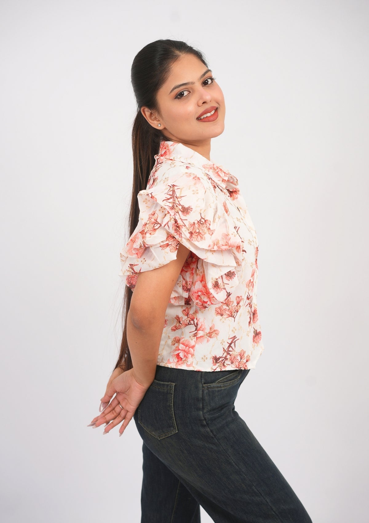Embroidered Elegance Printed Fusion Top