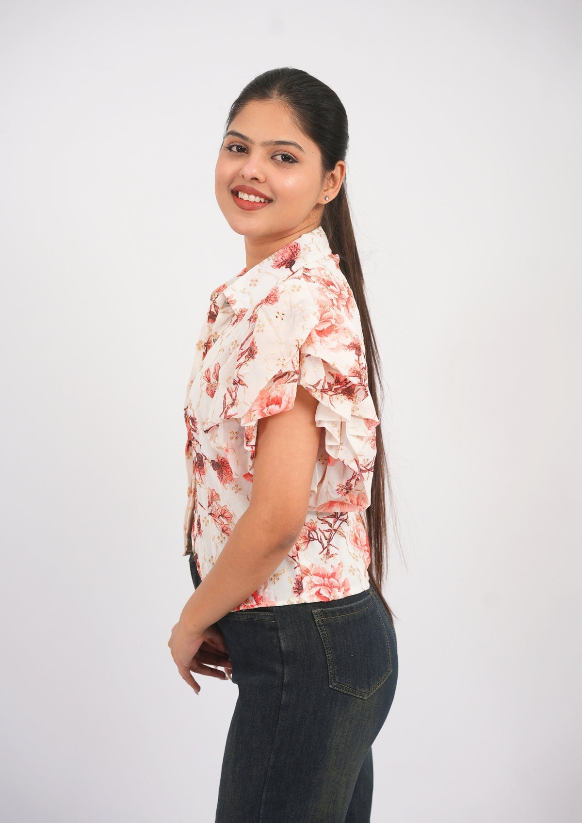 Embroidered Elegance Printed Fusion Top