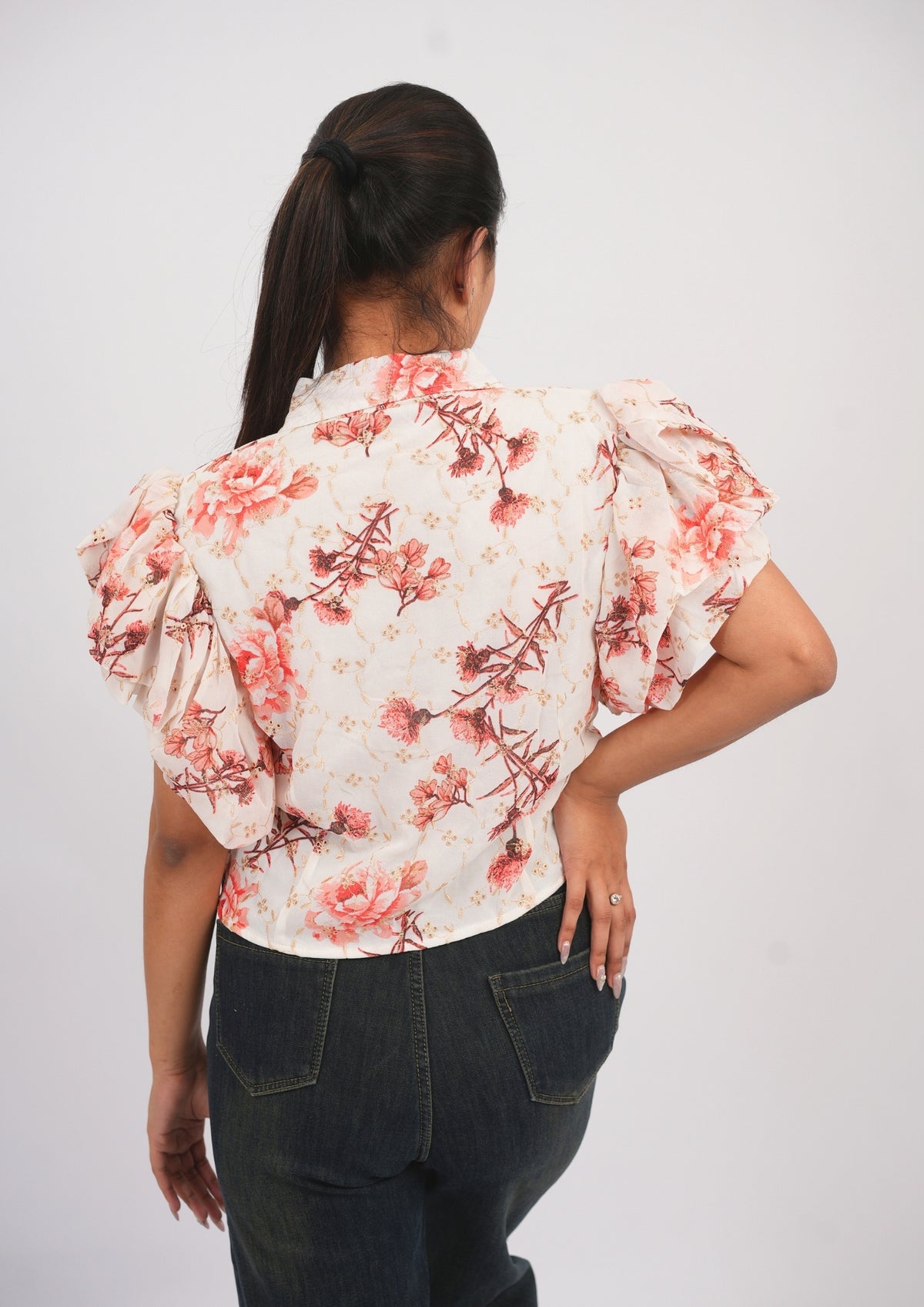 Embroidered Elegance Printed Fusion Top