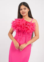 Stunning Long A-Line Evening Dress with Delicate Leaf Feather Accents