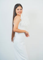 Stunning Long A-Line Evening Dress with Delicate Leaf Feather Accents