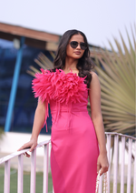 Stunning Long A-Line Evening Dress with Delicate Leaf Feather Accents