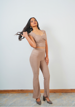 Modern two-piece set with a sleek sleeved top