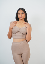 Modern two-piece set with a sleek sleeved top